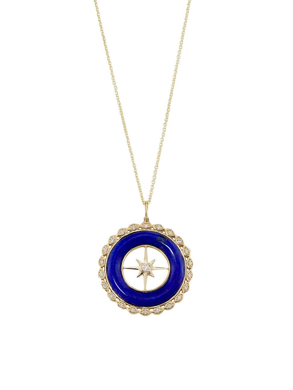 Womens 14K Yellow Gold, Lapis Lazuli & 0.15 TCW Diamond Starburst Pendant Necklace Product Image