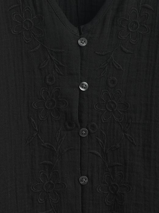 Cotton Gauze Embroidered V-Neck Top Product Image