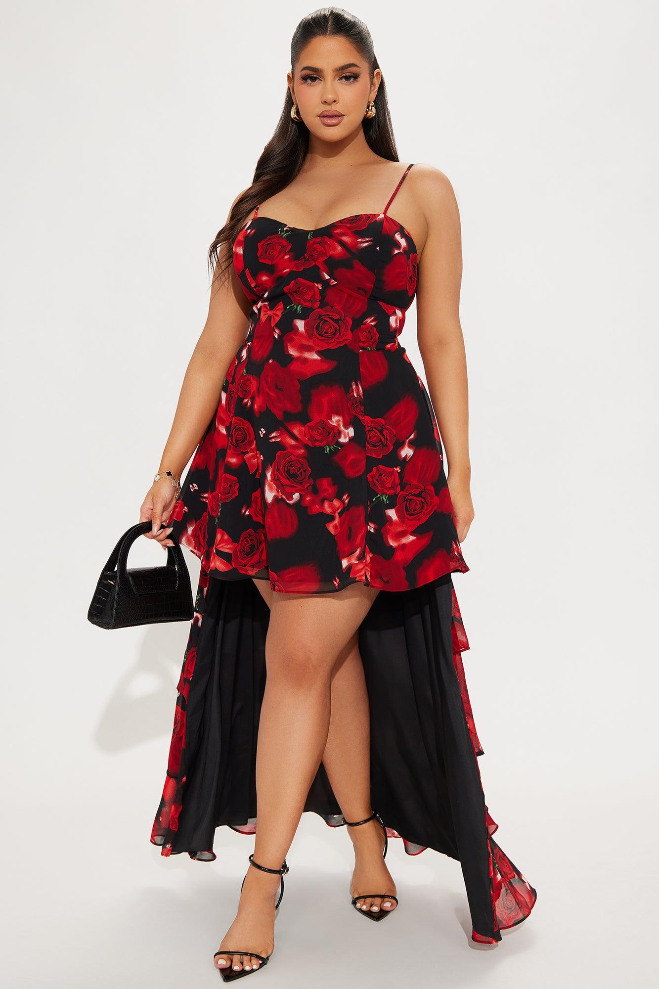 Rose High Low Maxi Dress - Red/Black Product Image