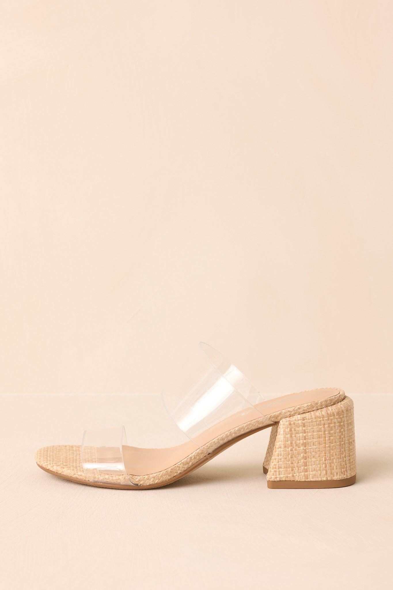 Just For Kicks Clear Natural Raffia Block Heels Product Image