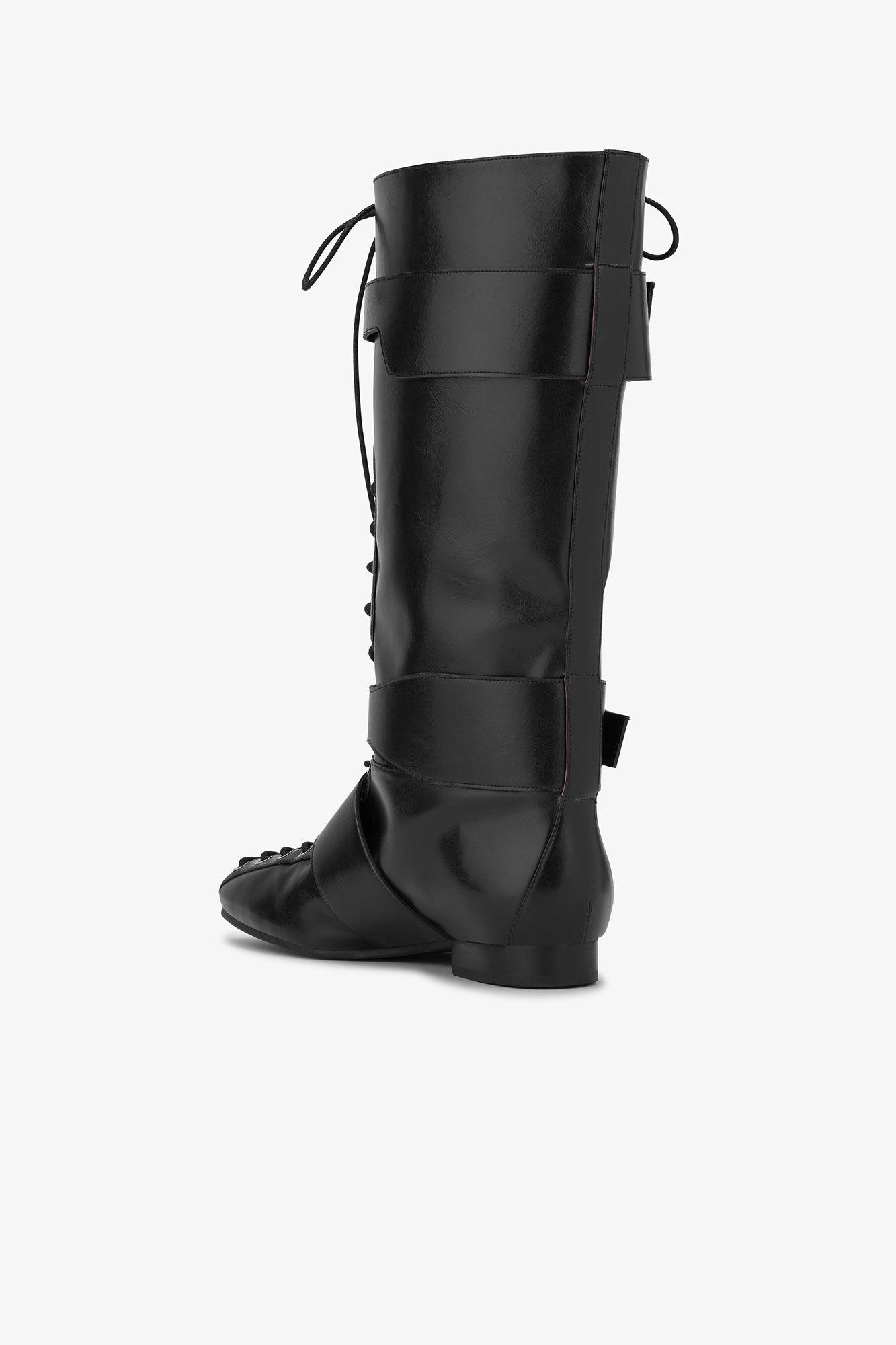 Black Crinkle Oleatex Lace-Up High Boots Product Image