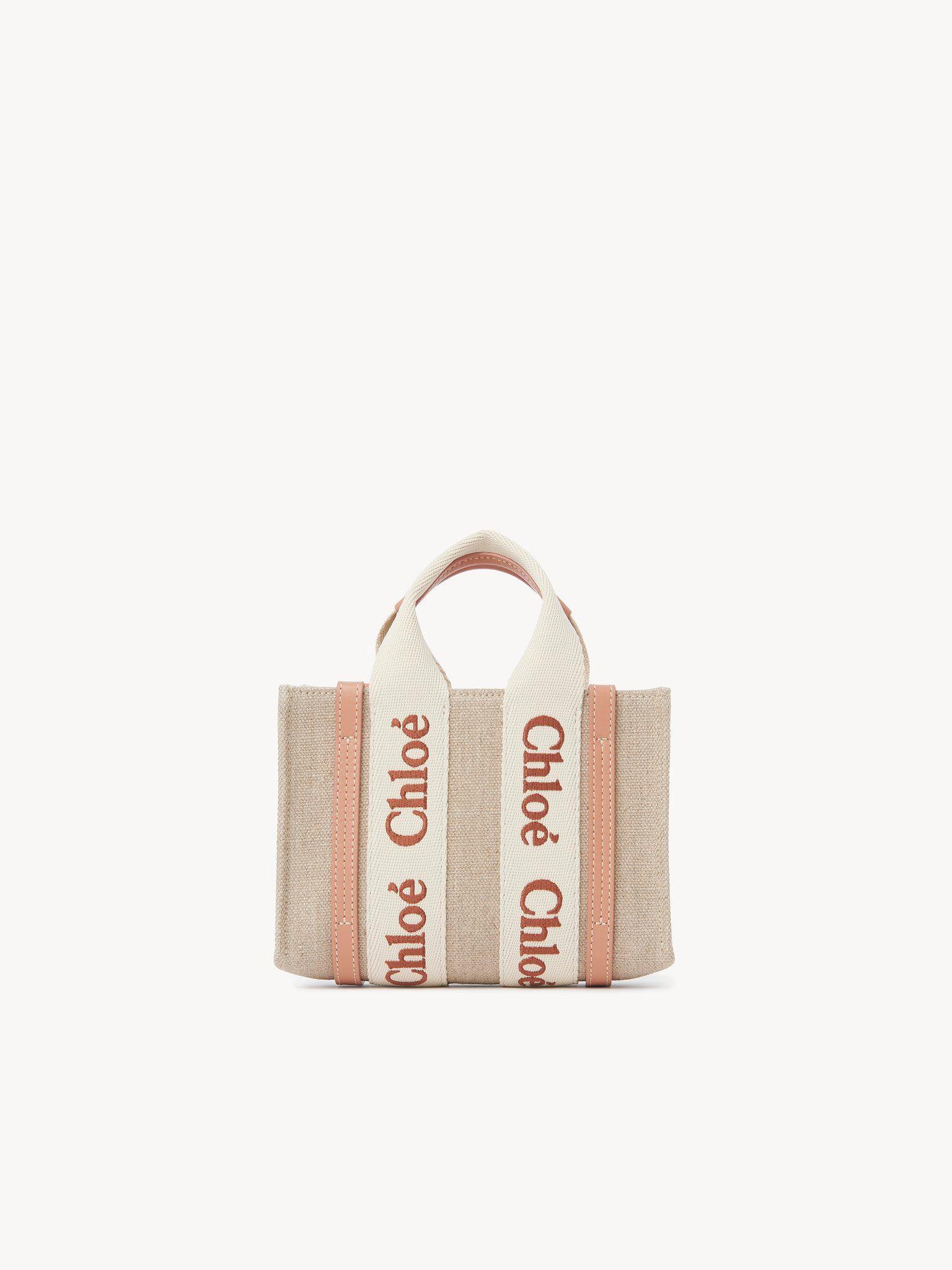Mini Woody tote bag in linen & leather Product Image