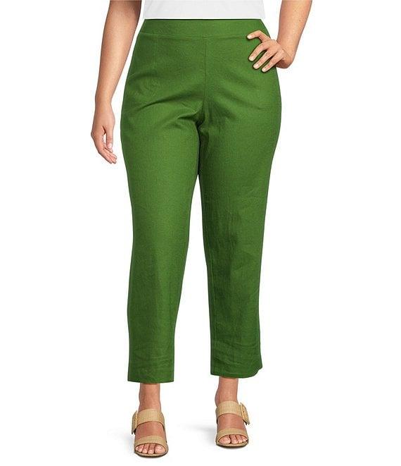 Investments Plus Size Pull-On Linen Blend Straight Leg Ankle Pants Product Image