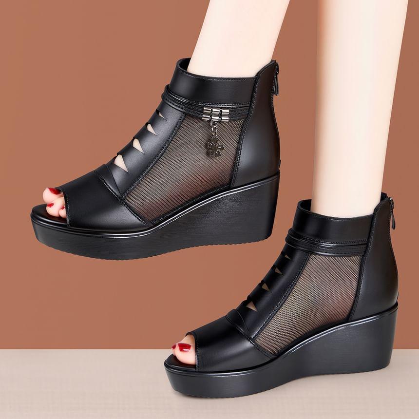 Platform Peep Toe Panel Mesh High Top Shoes Product Image