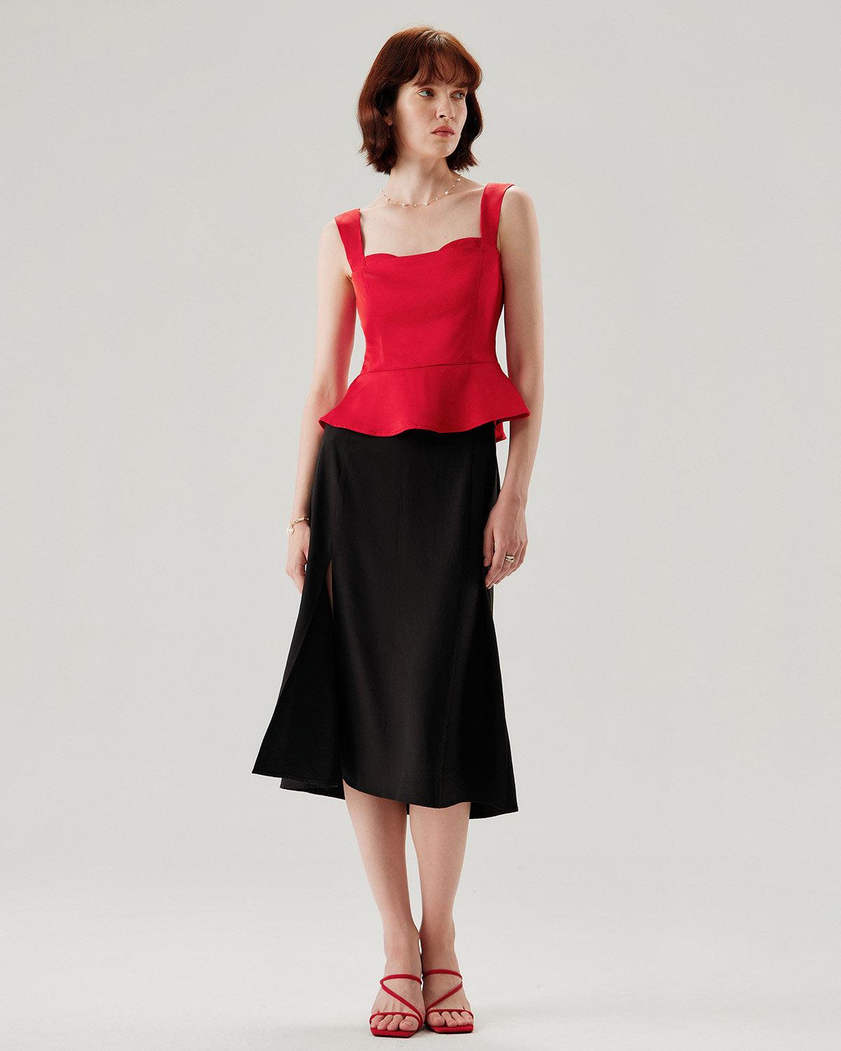 Red Sweetheart Neck Ruffle Tank Top Product Image