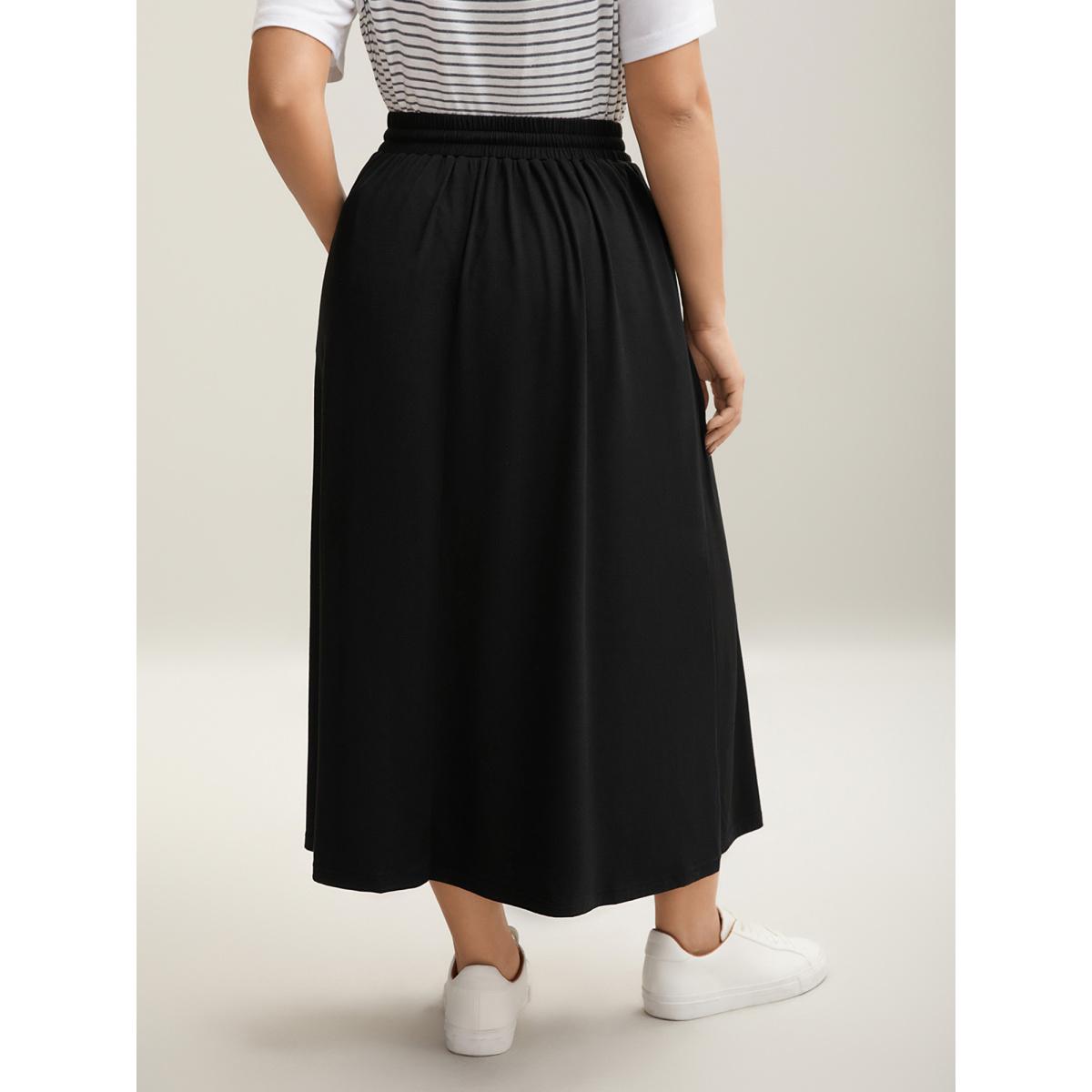 Plus Size Supersoft Waist-Tie A-Line Maxi Skirt Women Black Leisure Drawstring Medium stretch Slanted pocket Casual Skirts BloomChic 12/L Product Image
