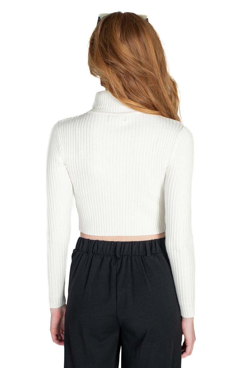 White Crop Ribbed Turtle Neck Sweater Product Image