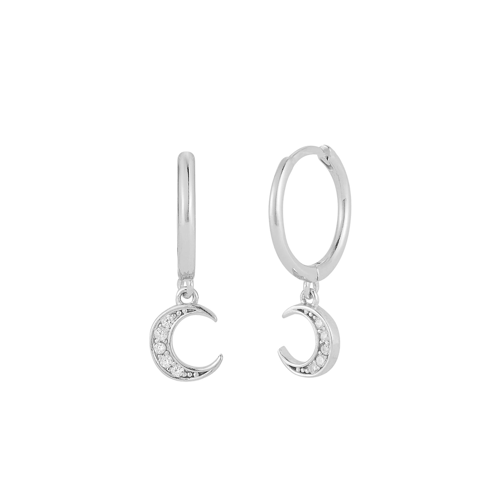 Sunkissed Sterling Cubic Zirconia Moon Hoop Drop Earrings, Women's, Silver Tone Product Image