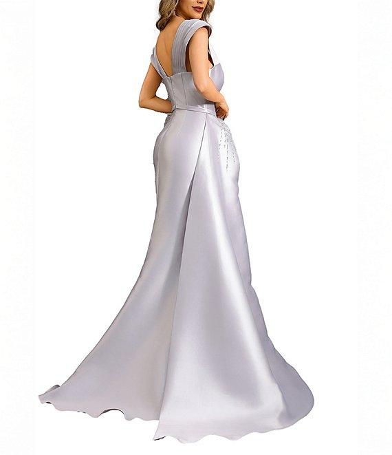 Terani Couture Off-The-Shoulder Ruched Bodice With Beading Mikado Mermaid Gown Product Image