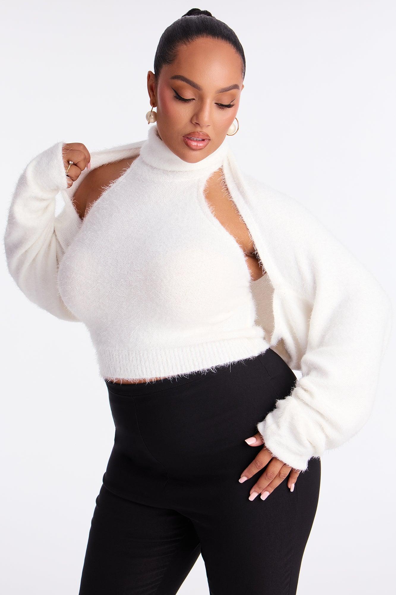 Feeling The Cold Sweater Top Cardigan Set - White Female Product Image