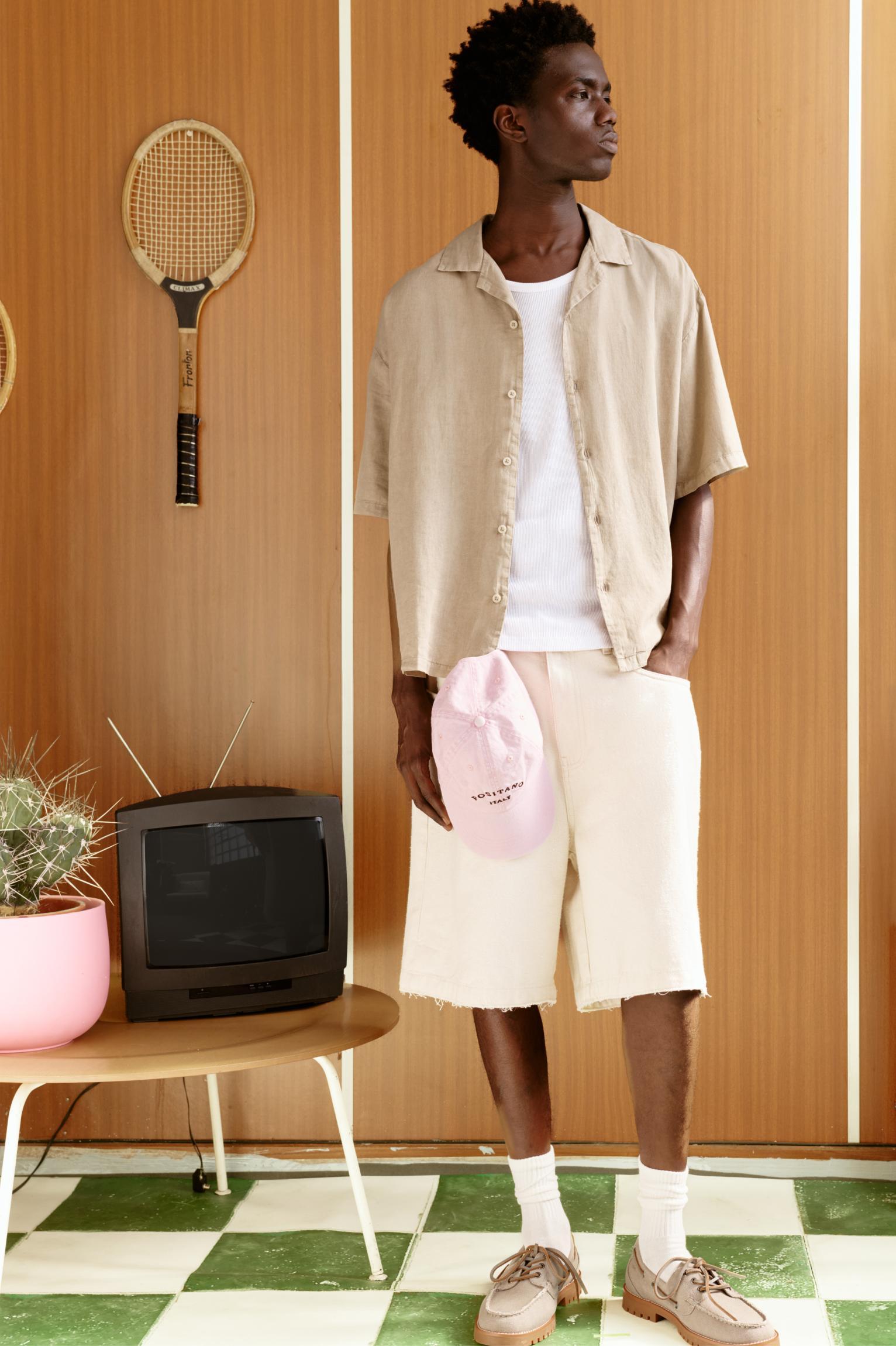 Short sleeve linen blend shirt Product Image