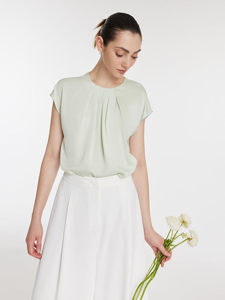 22 Momme Mulberry Silk Round Neck Ruched Women Blouse Product Image