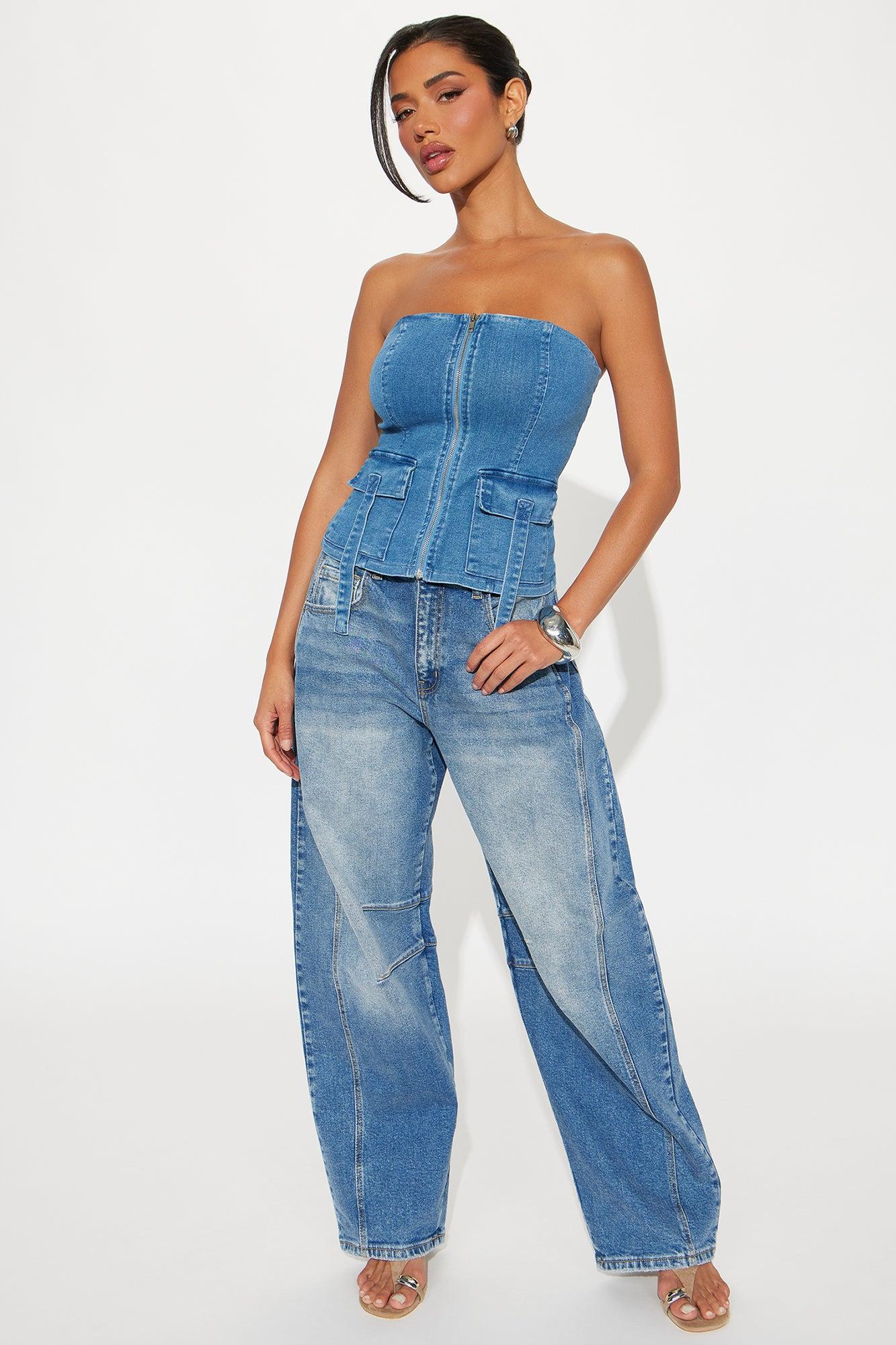 Never Looking Back Denim Tube Top - Medium Wash Product Image