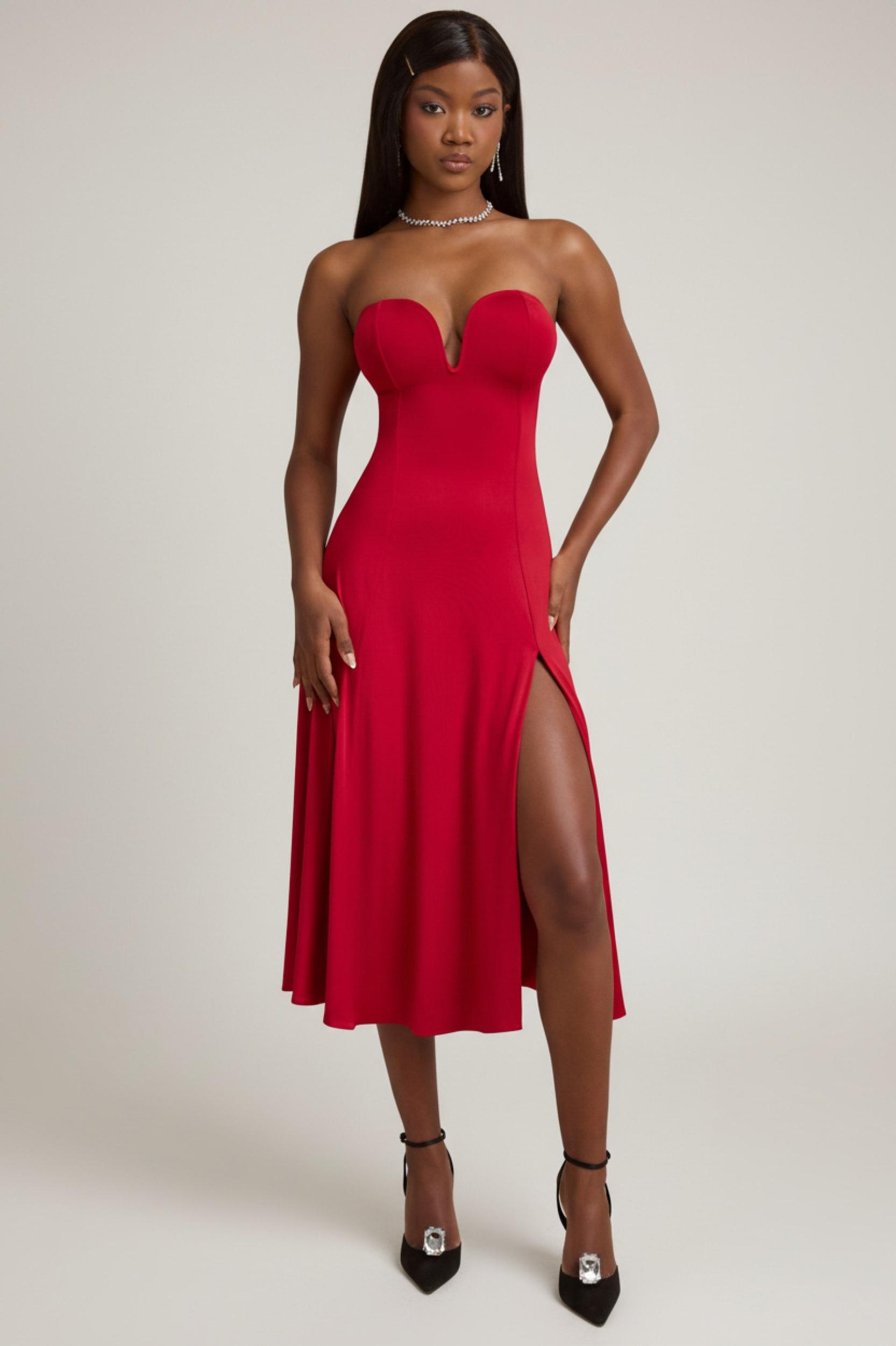 Slinky Jersey Strapless A-Line Midaxi Dress in True Red Product Image