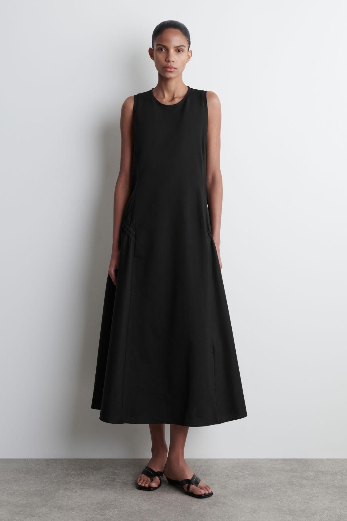 PANELED GATHERED-SIDE MIDI DRESS Product Image