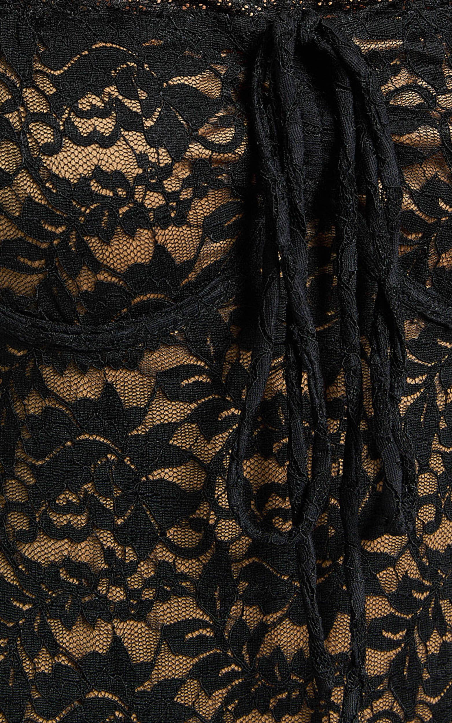 Corinna Mini Dress - Ruched Bust Wide Strap Detail Lace Dress in Black Product Image