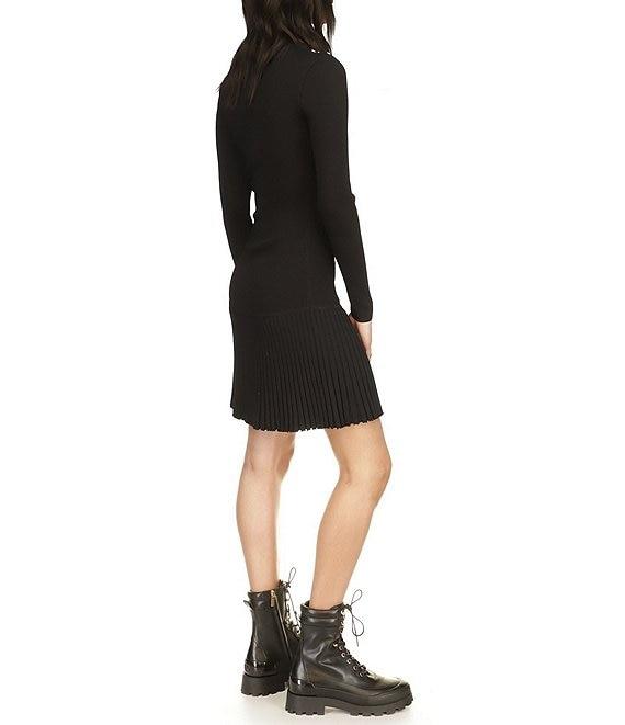 Michael Kors Mock Neck Shoulder Button Long Sleeve Flare Hem Dress Product Image