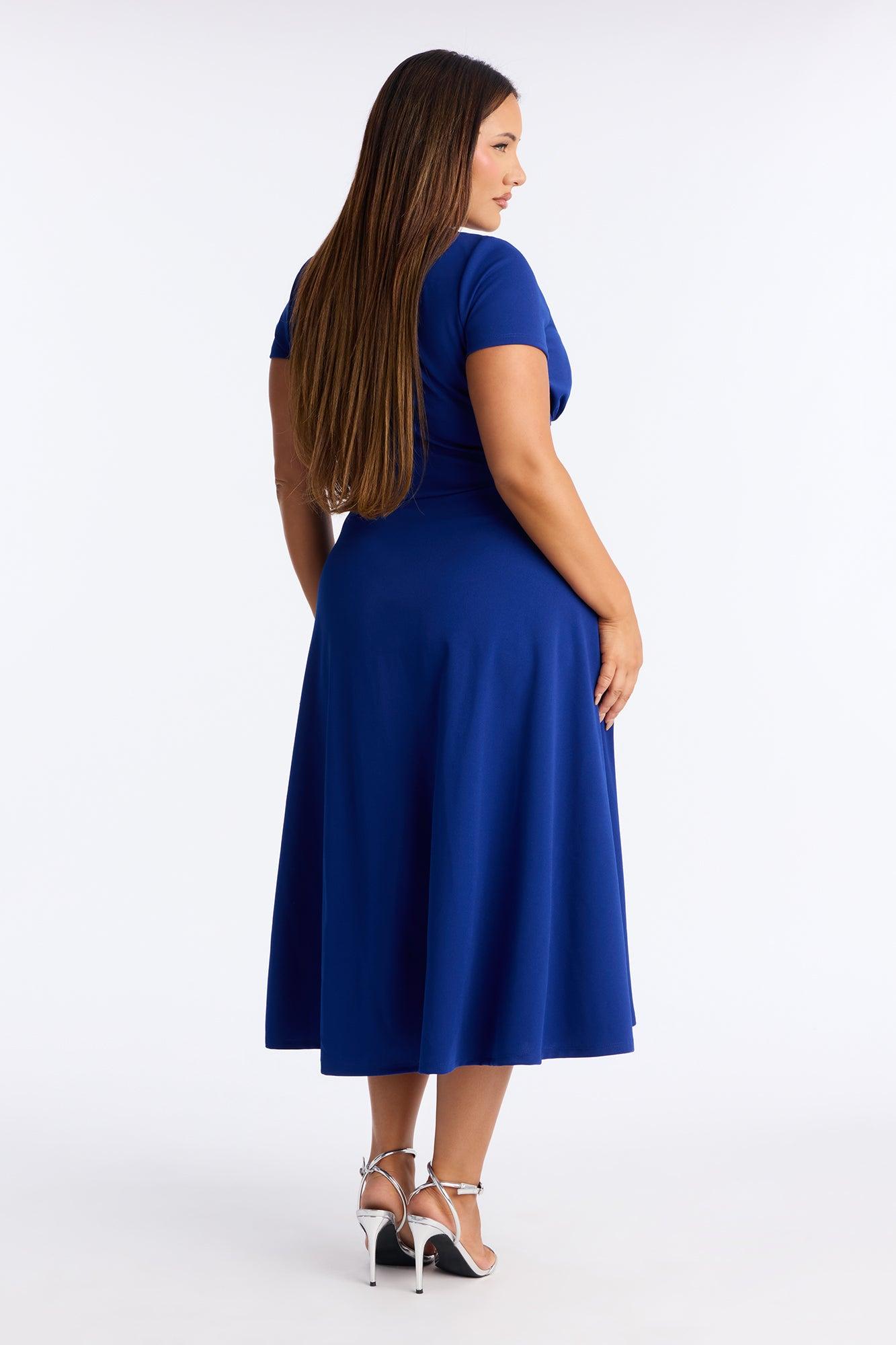 Charolette Short Sleeve Midi Dress - Navy Female Product Image