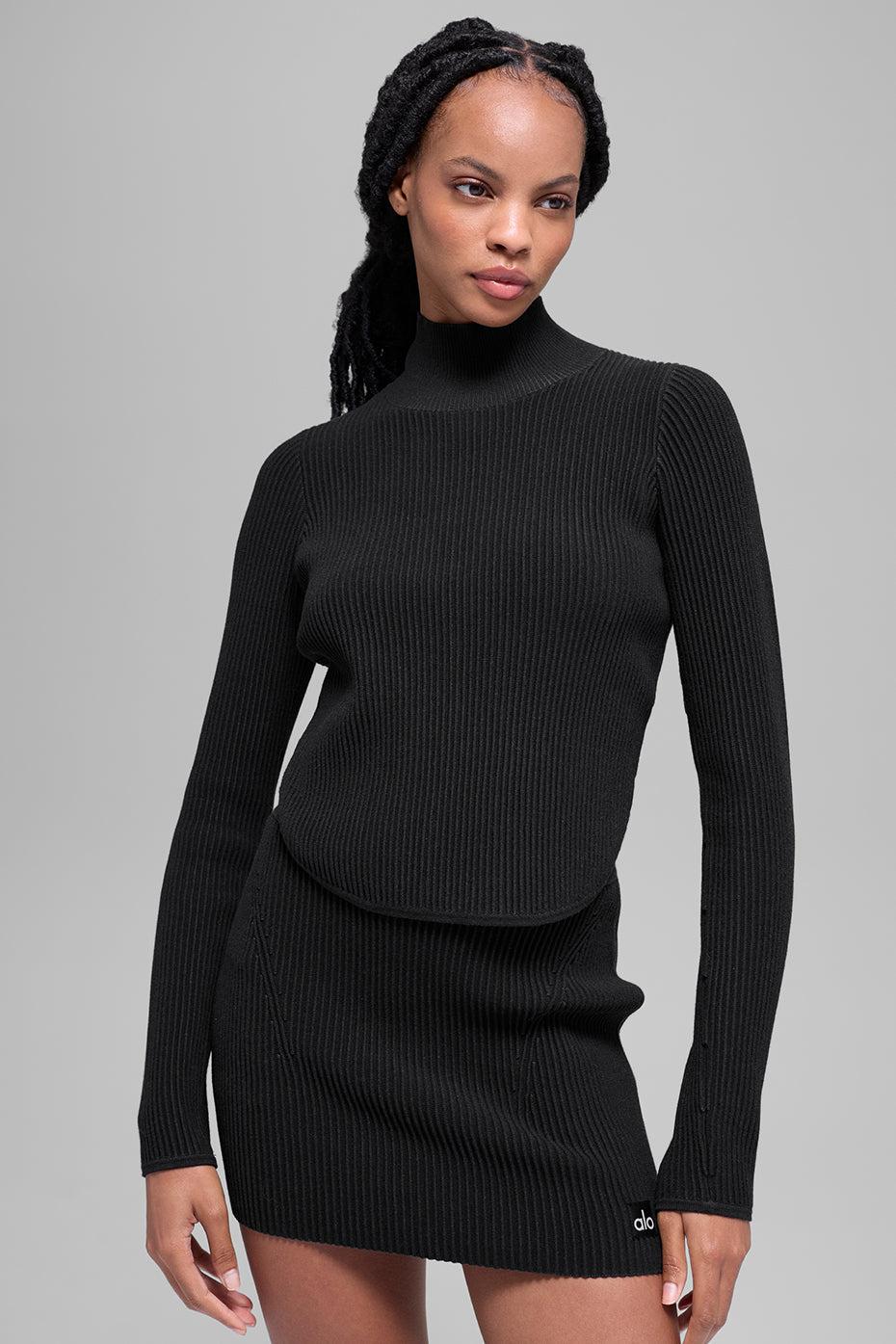 Denim Knit Backless Long Sleeve - Black/Anthracite Product Image