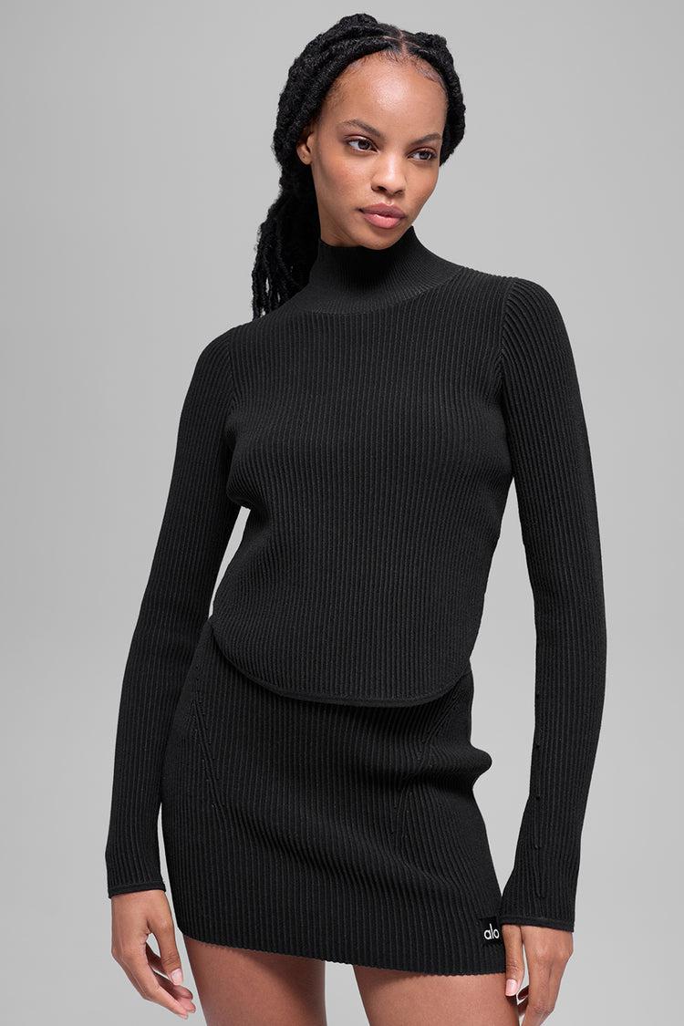 Denim Knit Backless Long Sleeve - Black/Anthracite Product Image