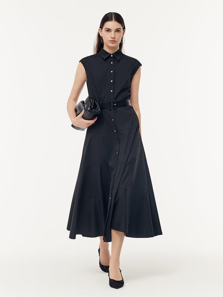 Gathered Waist Cap Sleeve Women Maxi Dress With Leather Belt Product Image
