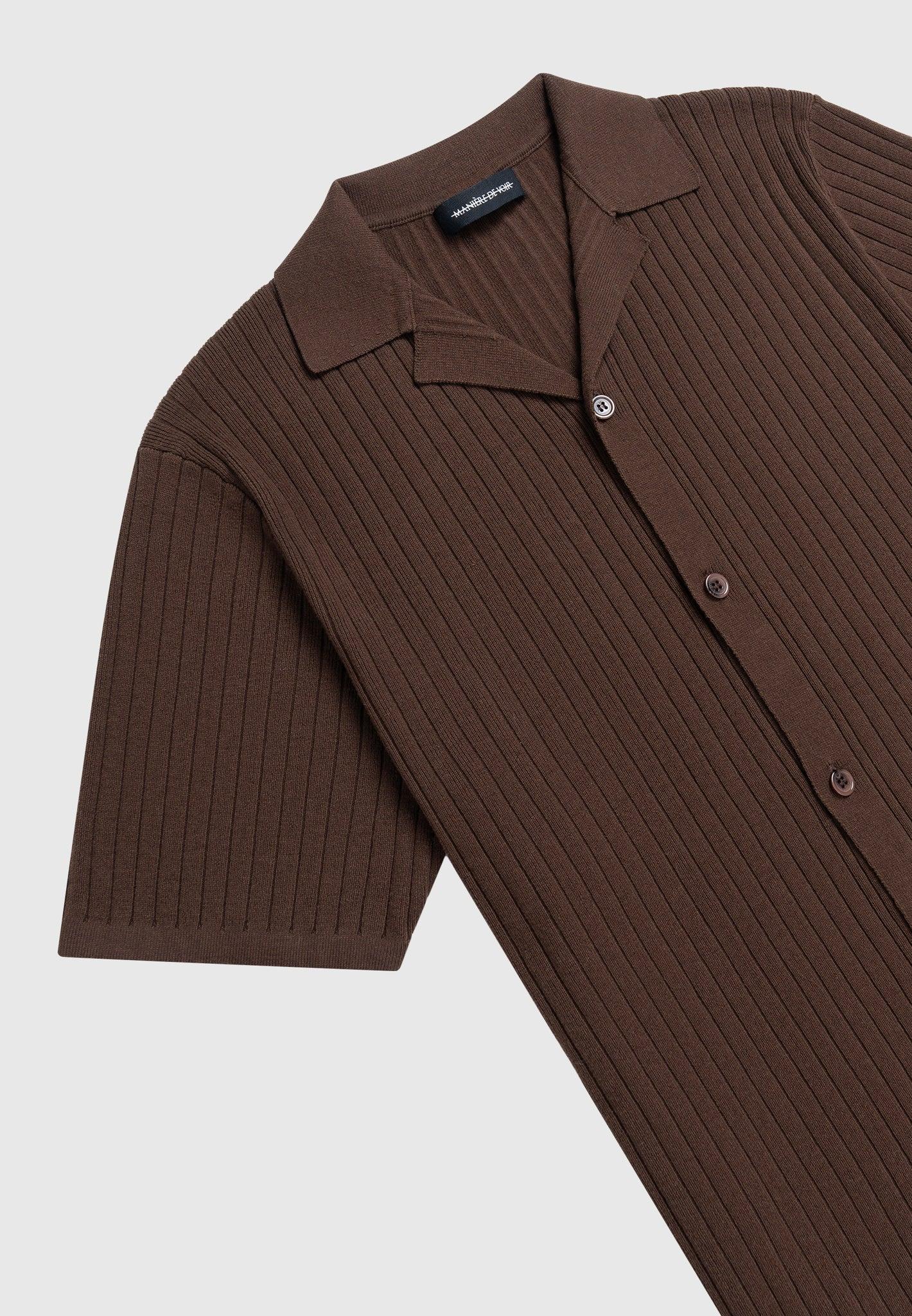 Ribbed Knit Revere Shirt - Brown Male Product Image