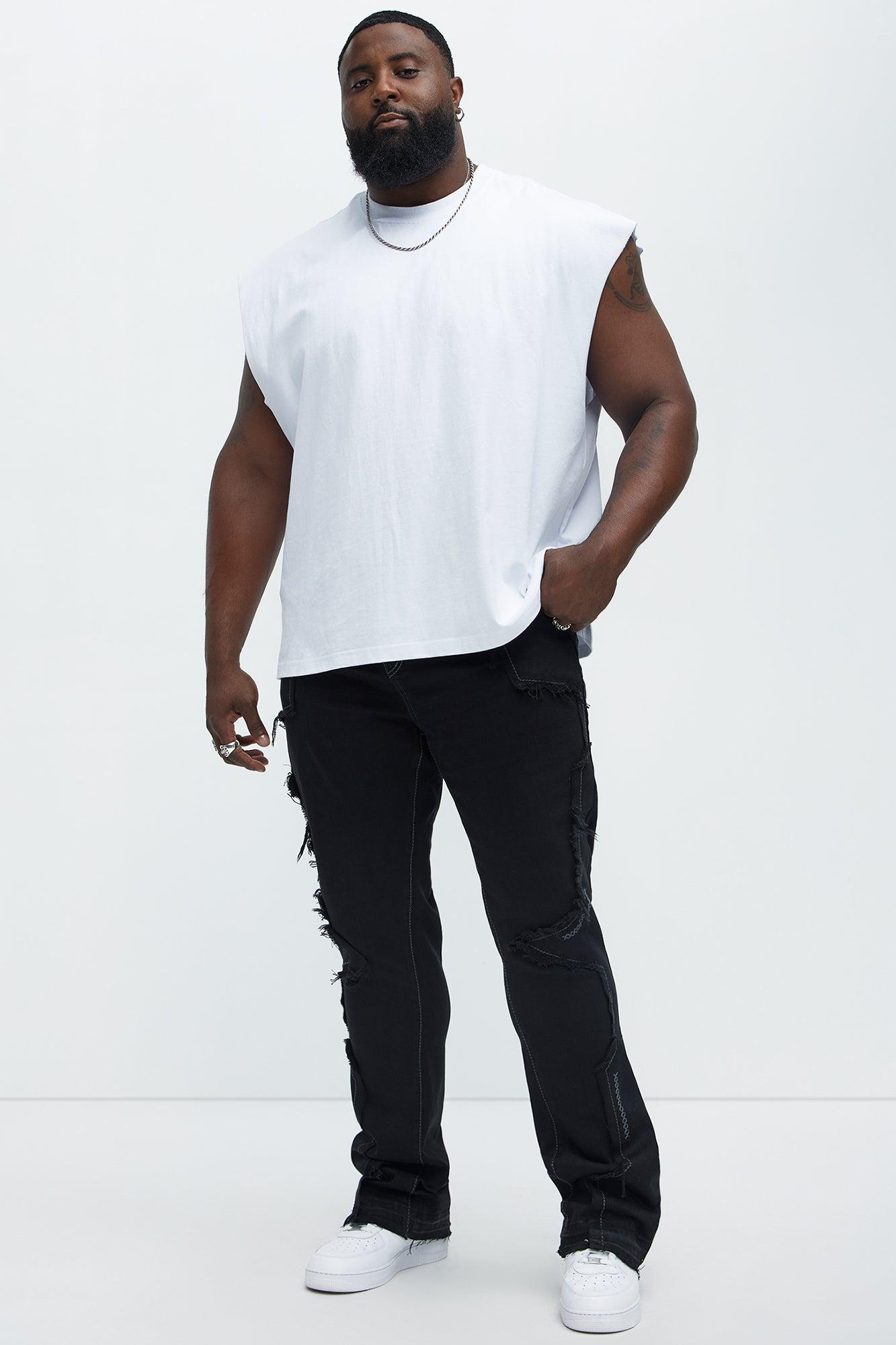 Stacked Skinny Flare Taking It Back Contrast Stitched Fray Jeans - Black Product Image