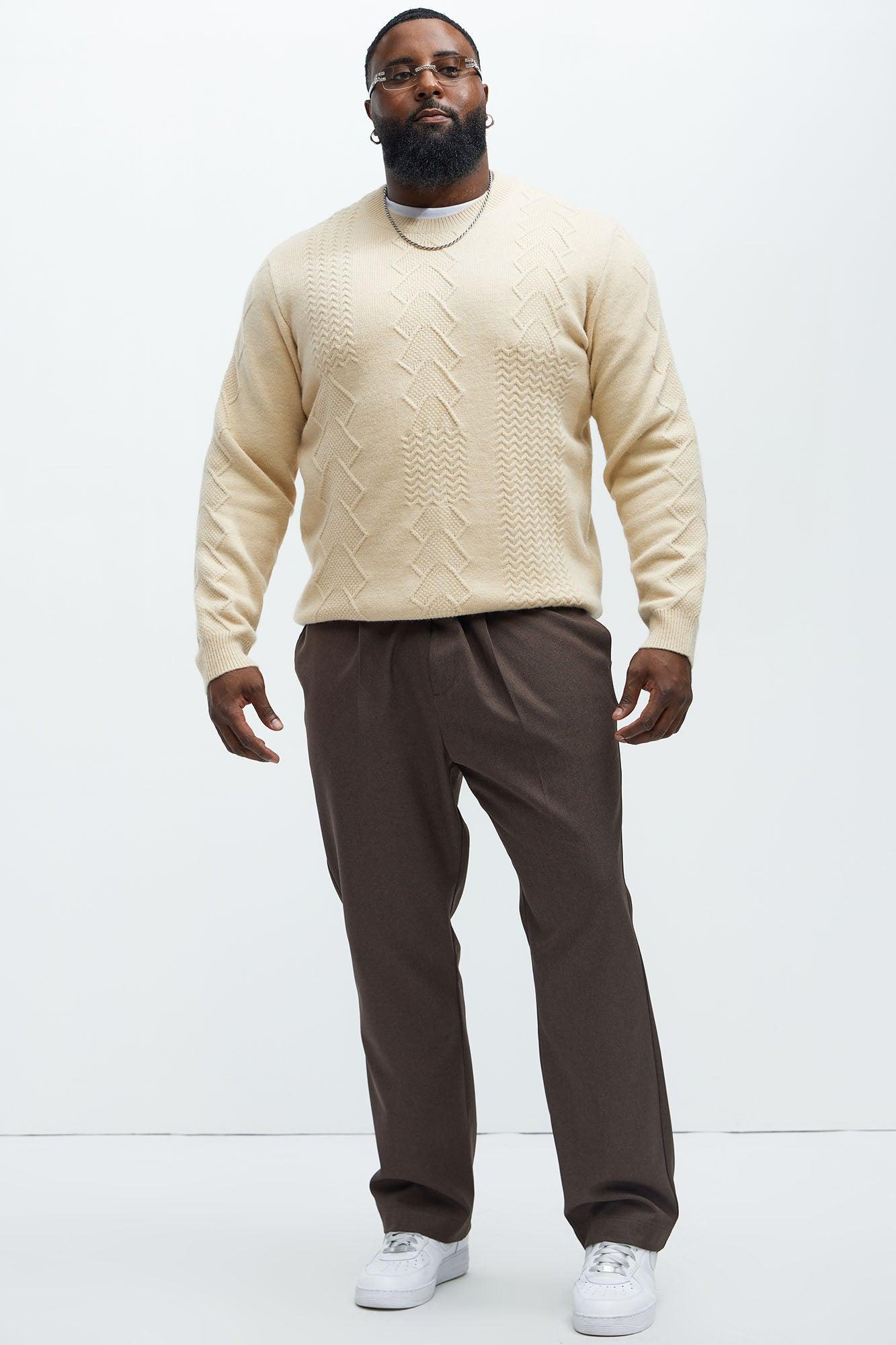 Argus Mixed Cable Knit Crewneck Sweater - Beige Product Image