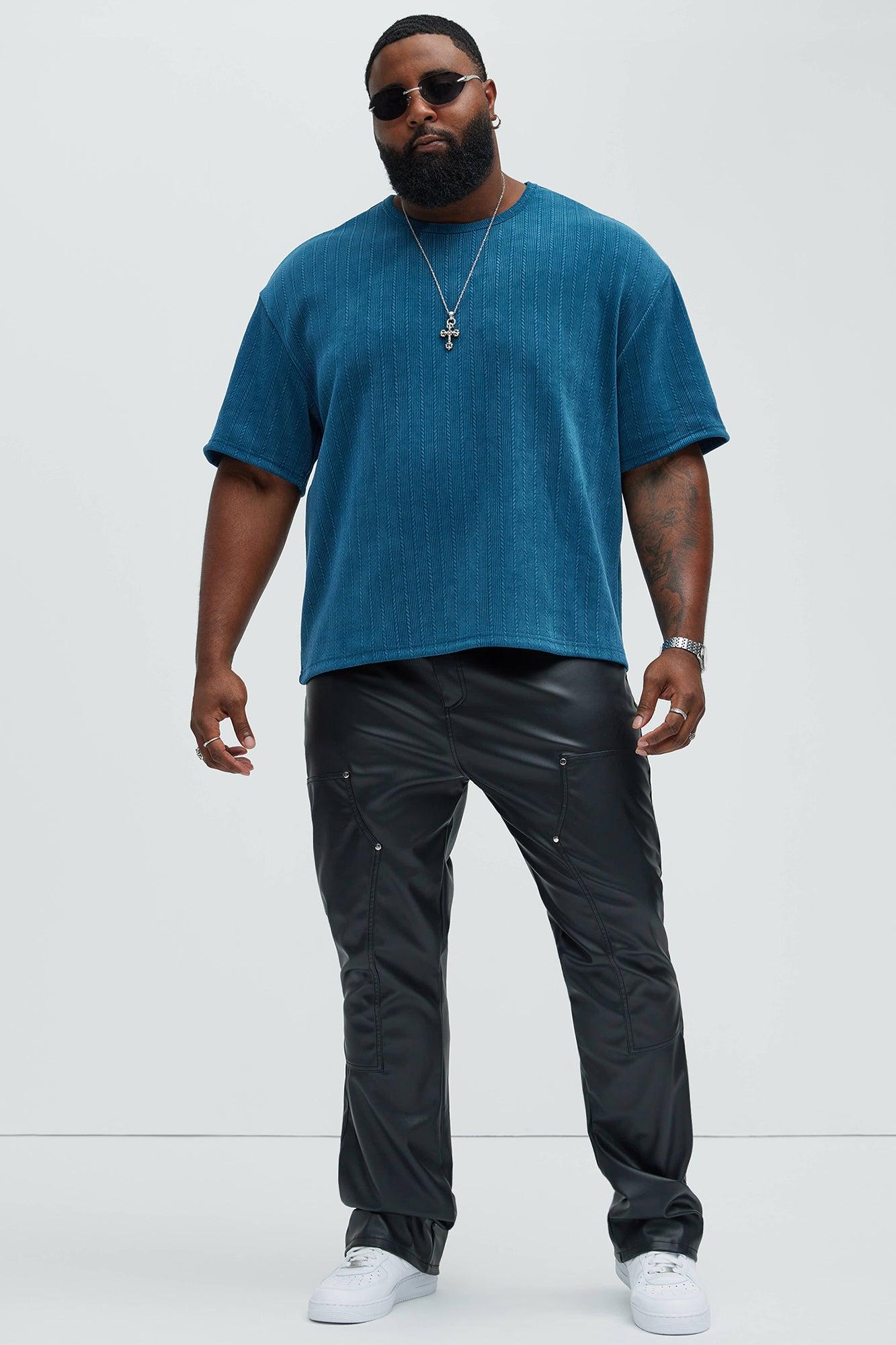 Cefalo Sweater Textured Relaxed Short Sleeve Tee - Blue Product Image