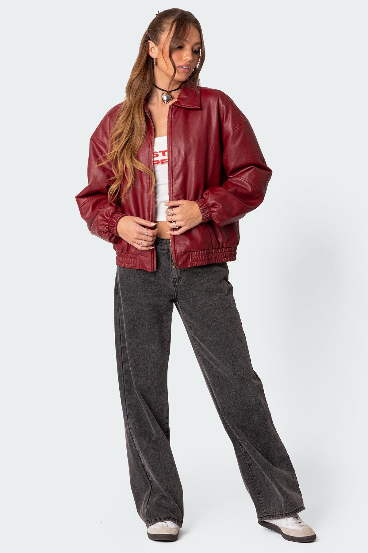 Halley Faux Leather Bomber Jacket Product Image
