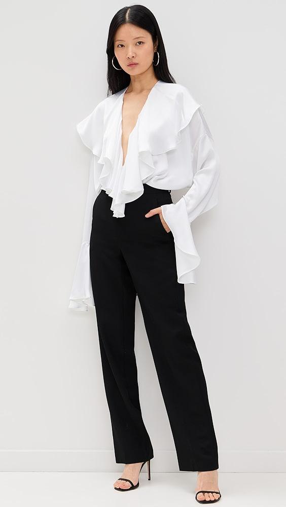 Norma Kamali Long Sleeve Deep V Ruffle Bodysuit | Shopbop Product Image