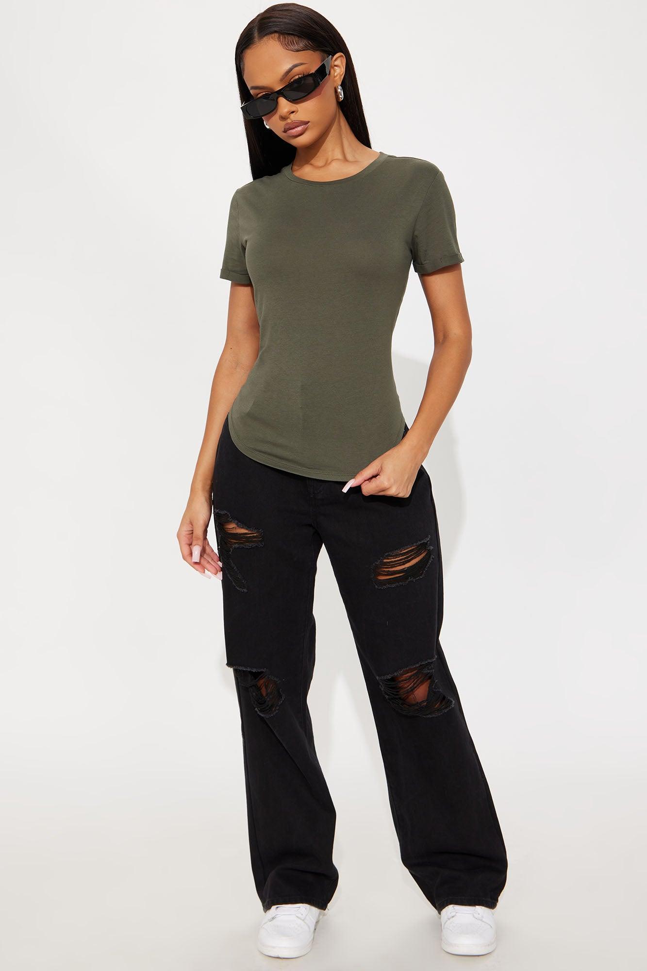 Annie Cuffed Short Sleeve Top - Olive Female Product Image