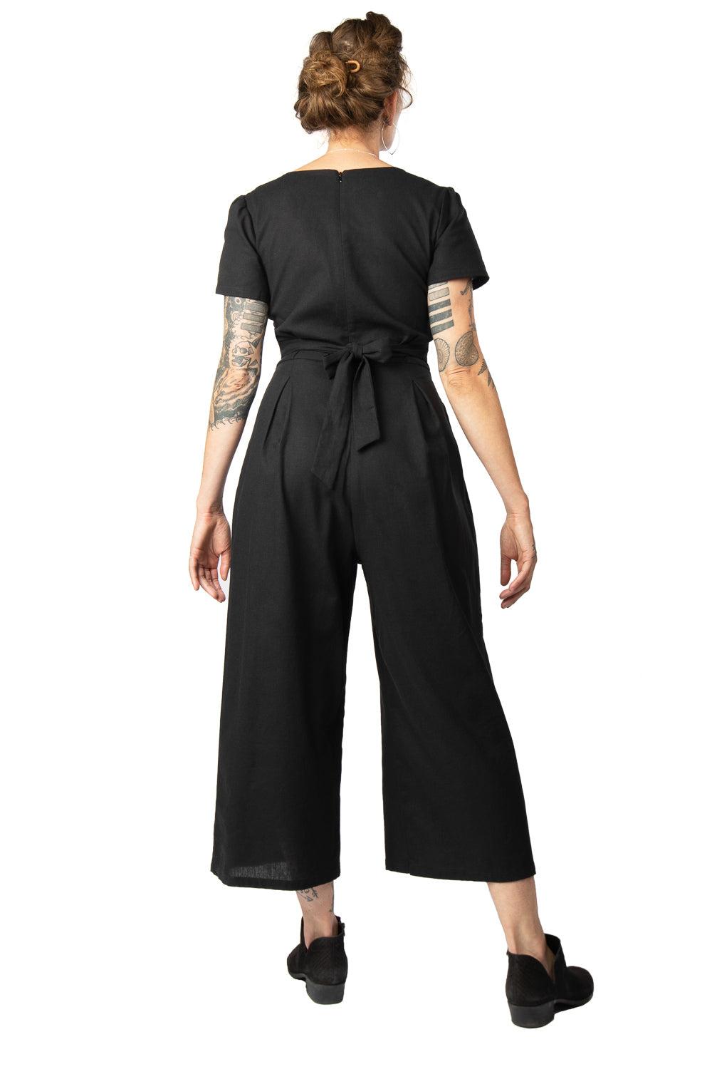 Vega Jumpsuit in Black Linen Product Image