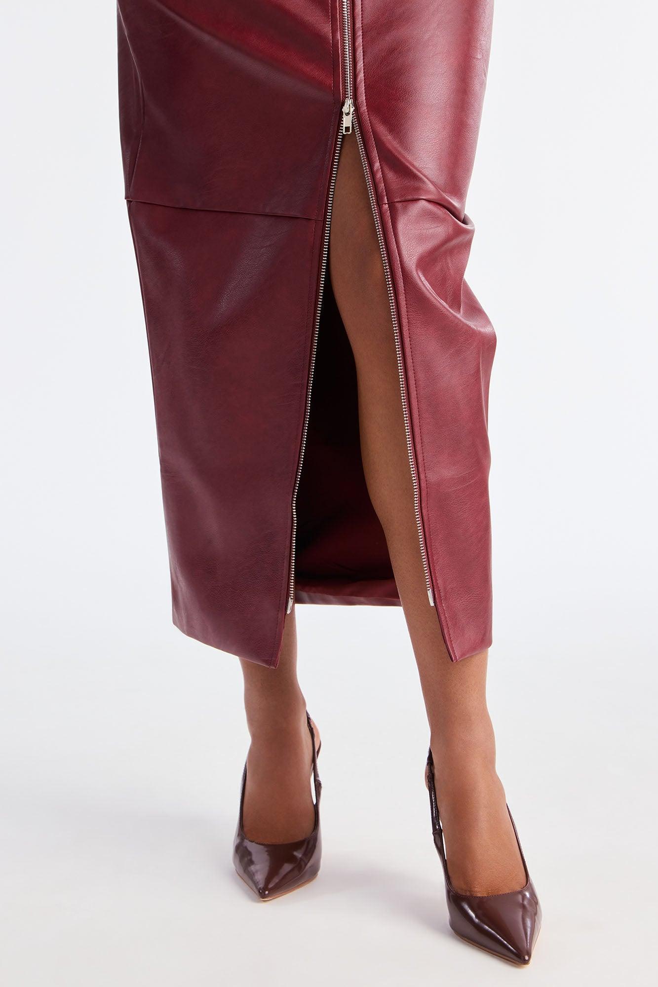 Not Asking Faux Leather Pencil Maxi Skirt - Burgundy Female Product Image