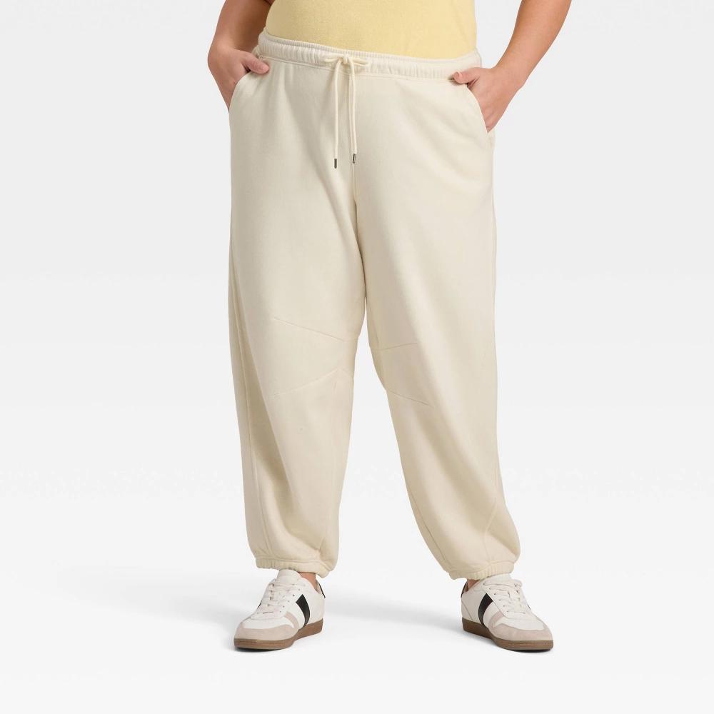 Women's Mid-Rise Barrel Leg Sweatpants - Universal Thread™ Cream 4X Product Image