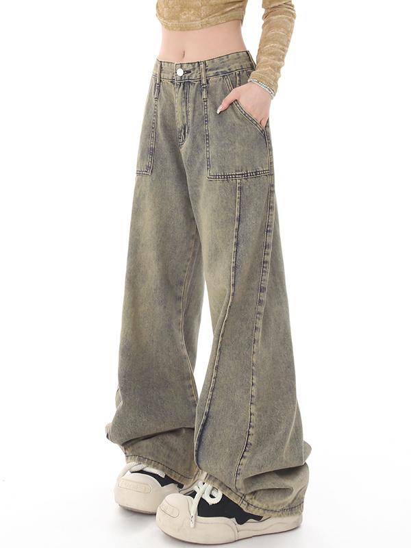 Vintage Distressed Wash Splice Boyfriend Jeans Product Image