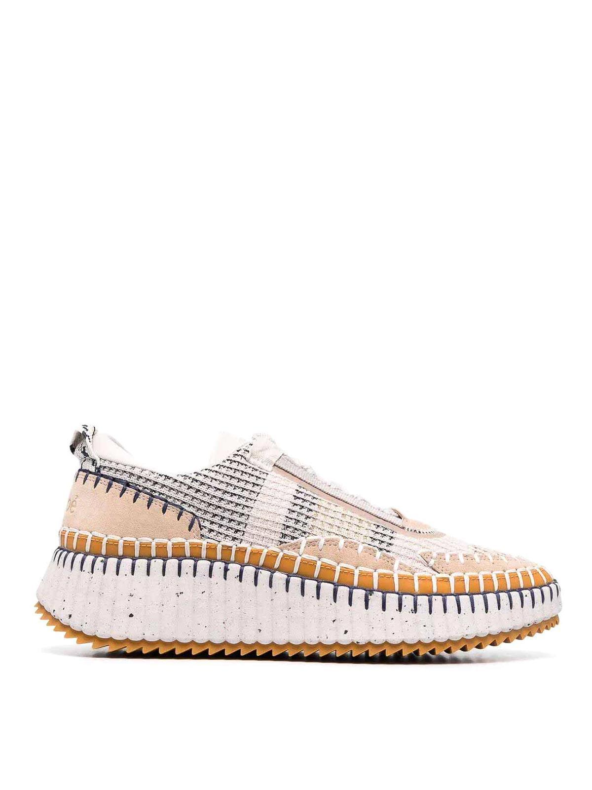 CHLOÉ Nama Embroidered Suede And Recycled-mesh Sneakers In Biscotti Beige Product Image