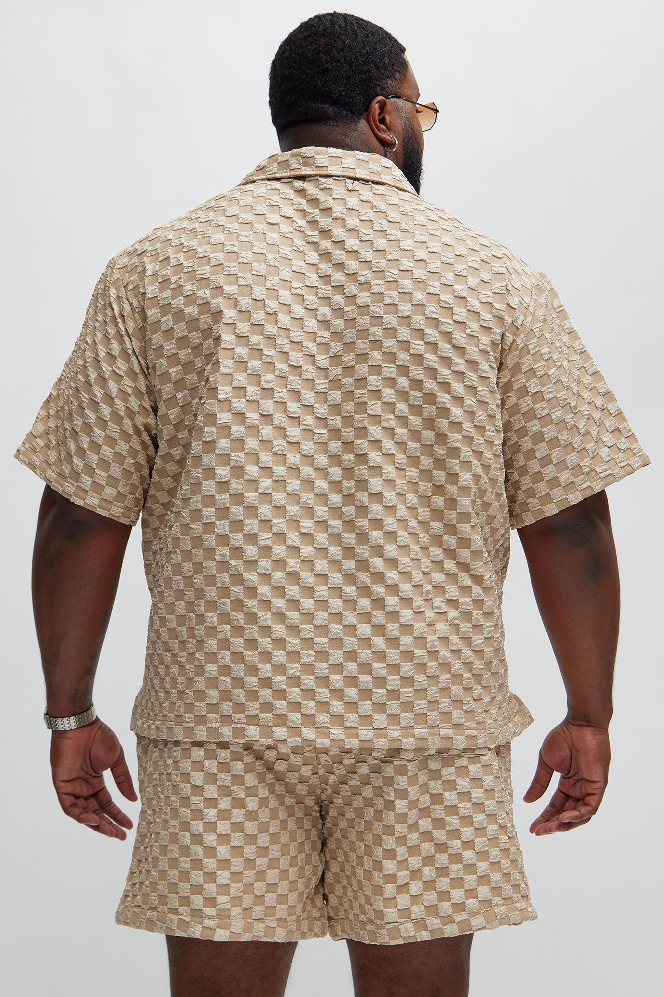 Crinkled Checkers Shirt - Tan Product Image