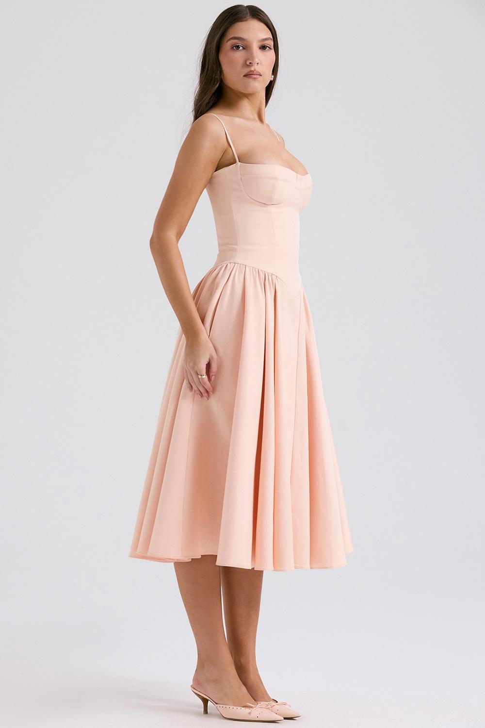 Samaria  peach parfait twill corset midi dress Product Image