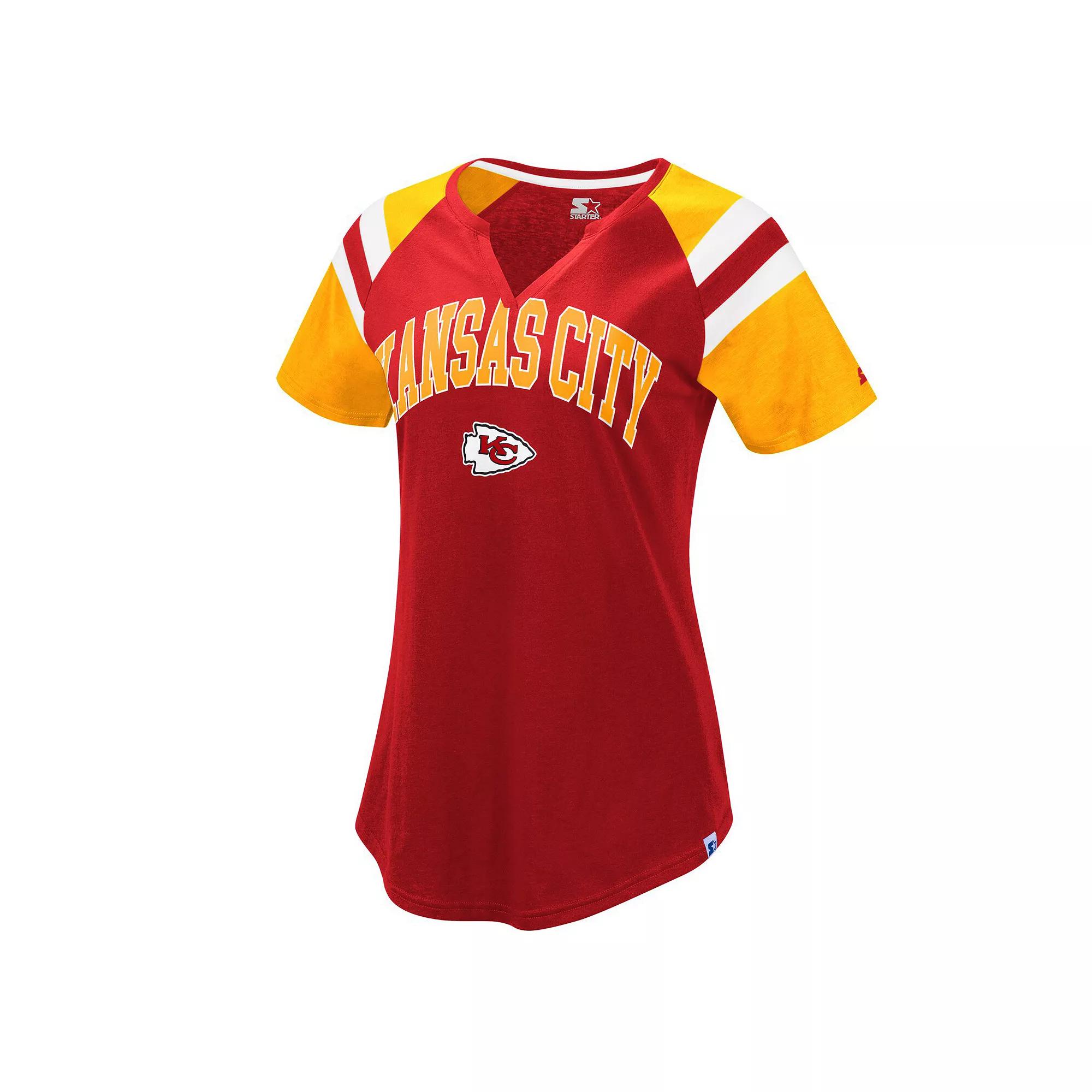 Women's Starter Red/Gold Kansas City Chiefs Game On Notch Neck Raglan T-Shirt, Size: Large Product Image