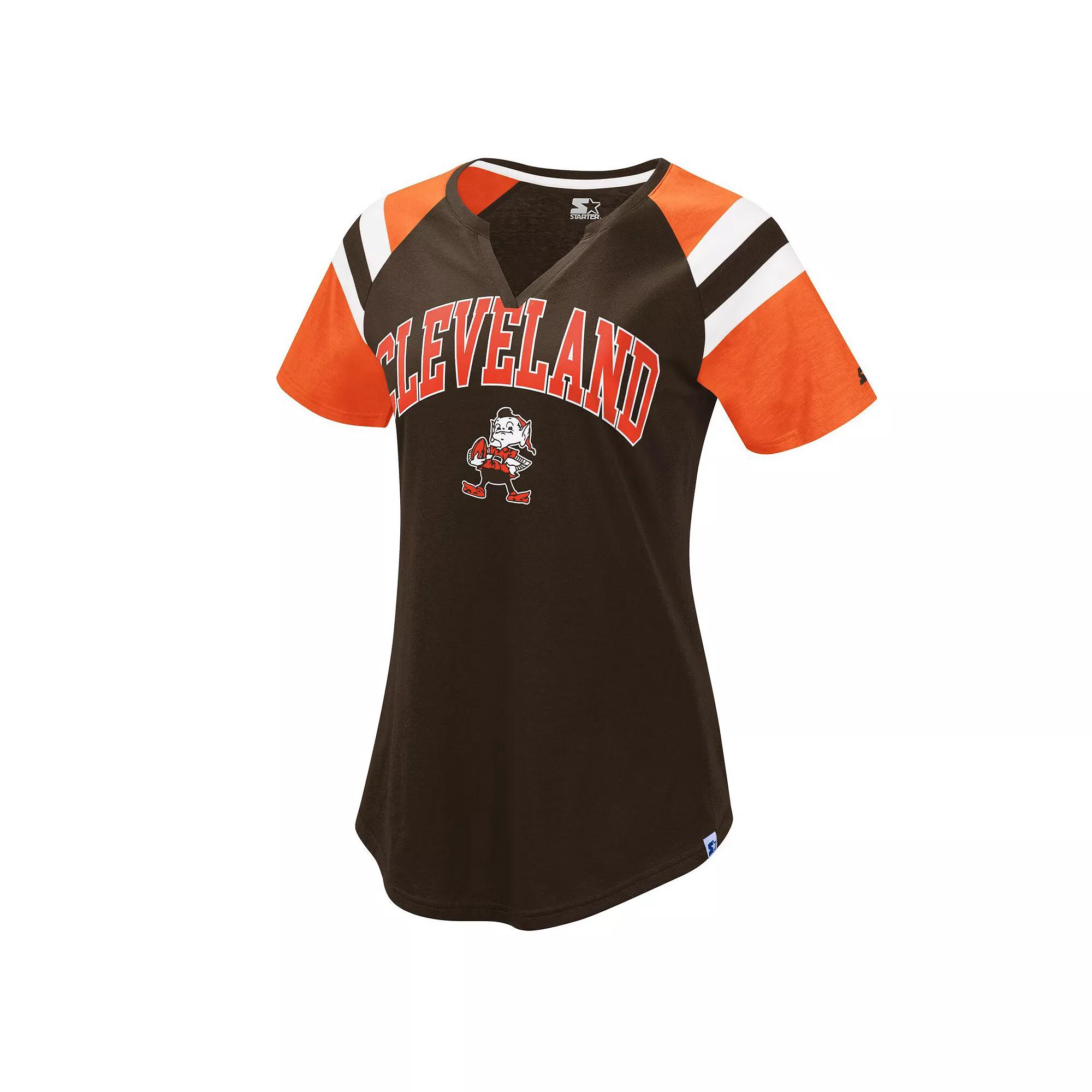 Women's Starter  Brown Cleveland Browns Game On Notch Neck Raglan T-Shirt, Size: XL Product Image