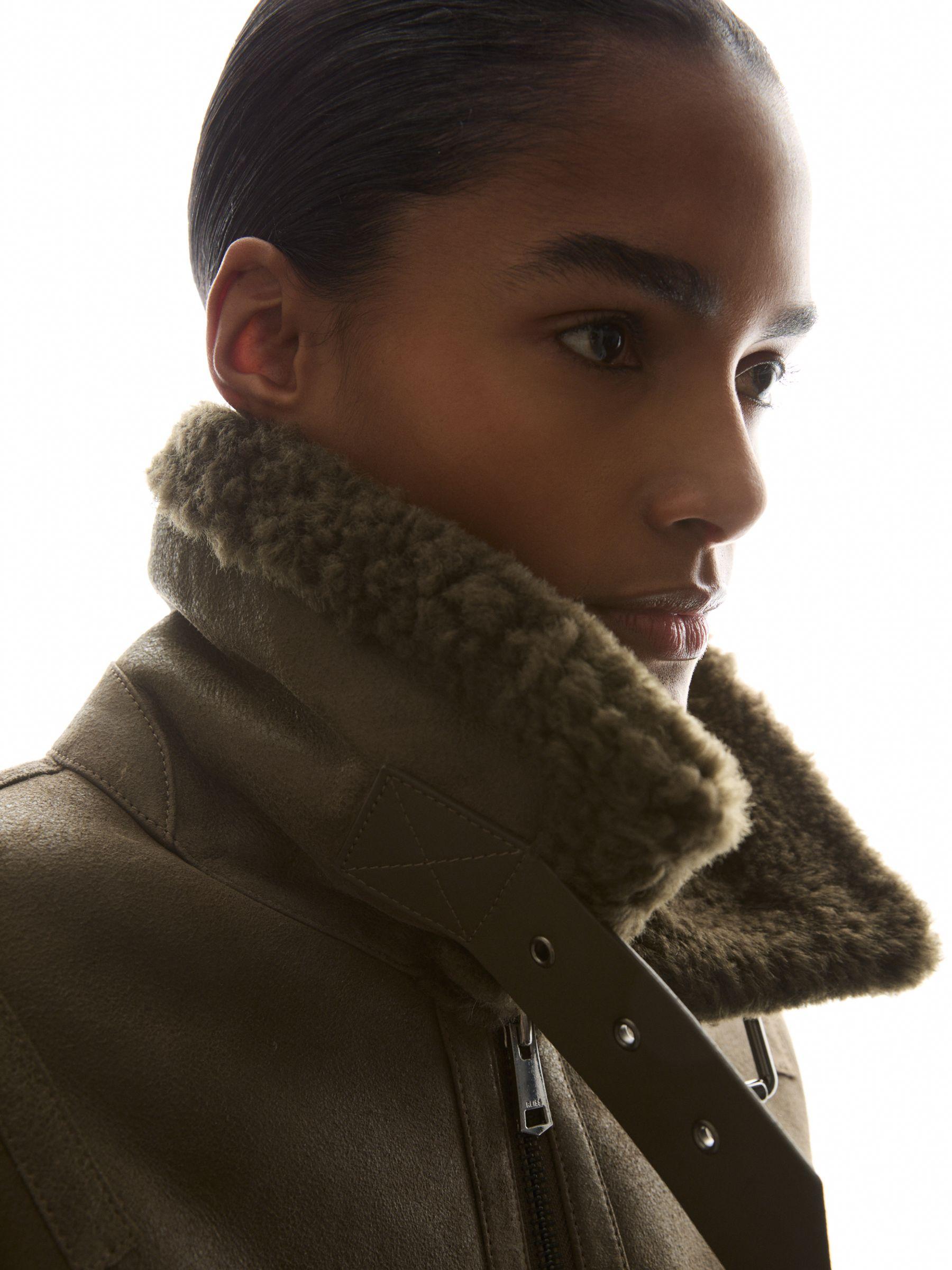 Shearling Aviator Jacket in Dark Khaki Product Image