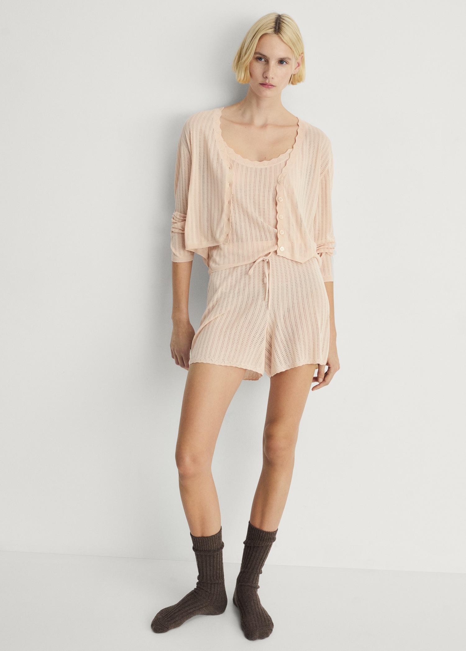 Pajama top with pointelle detail - Women | MANGO USA Product Image