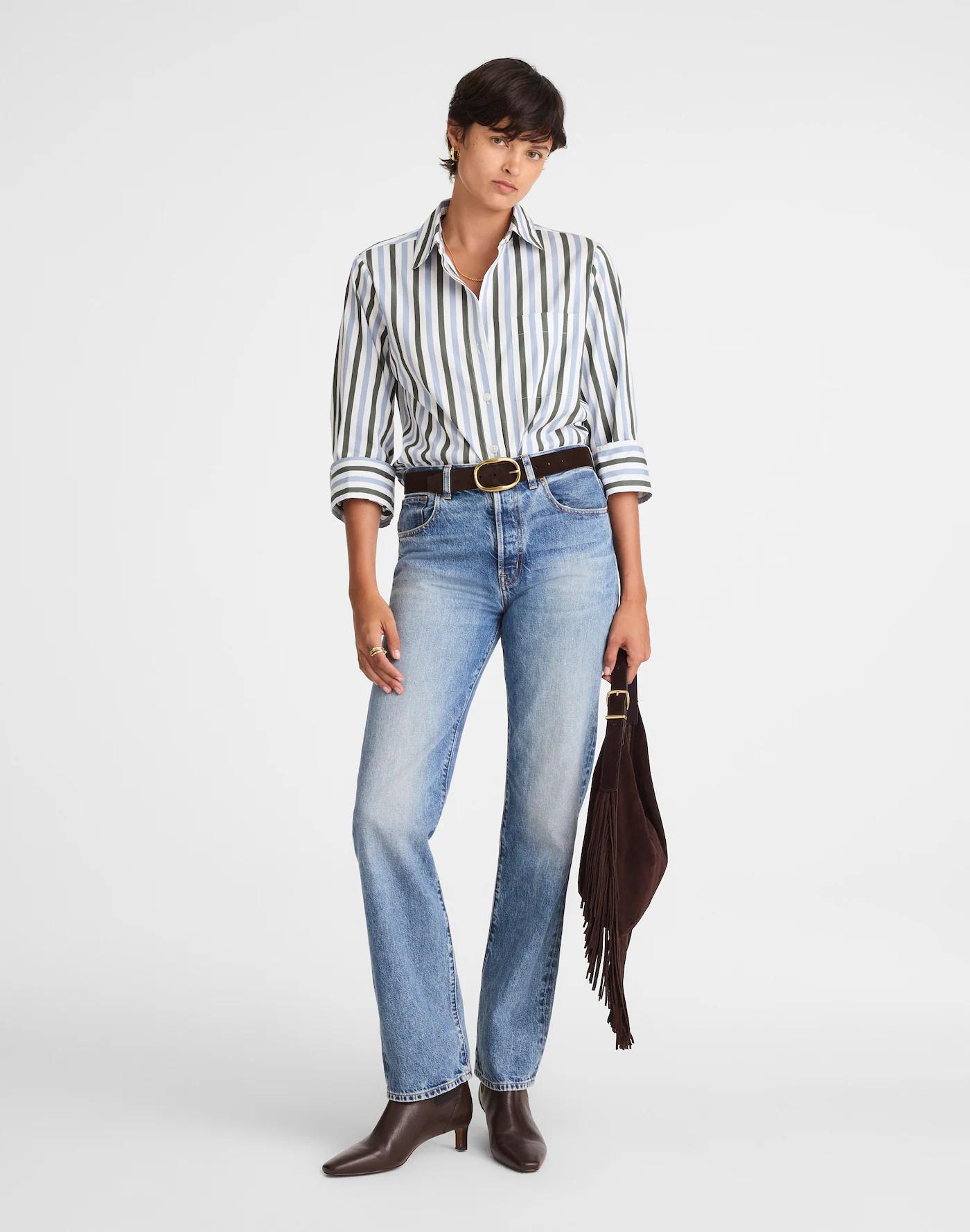 Poplin Easy Y-Neck Button-Up Shirt Product Image