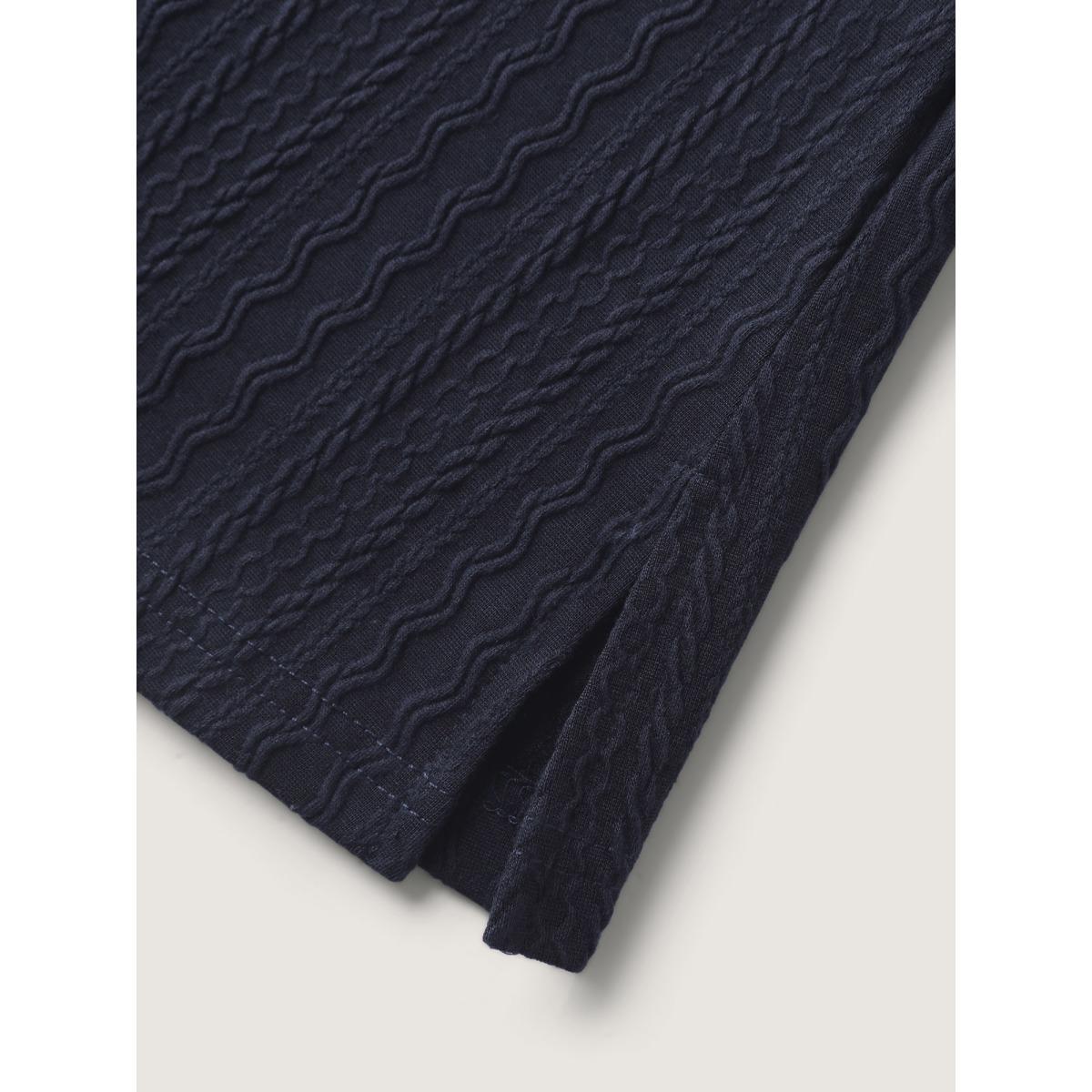 Plus Size Textured Striped Sleeve Contrast Sweatshirt Women Indigo Texture V-neck Casual Sweatshirts BloomChic 14-16/1X Product Image