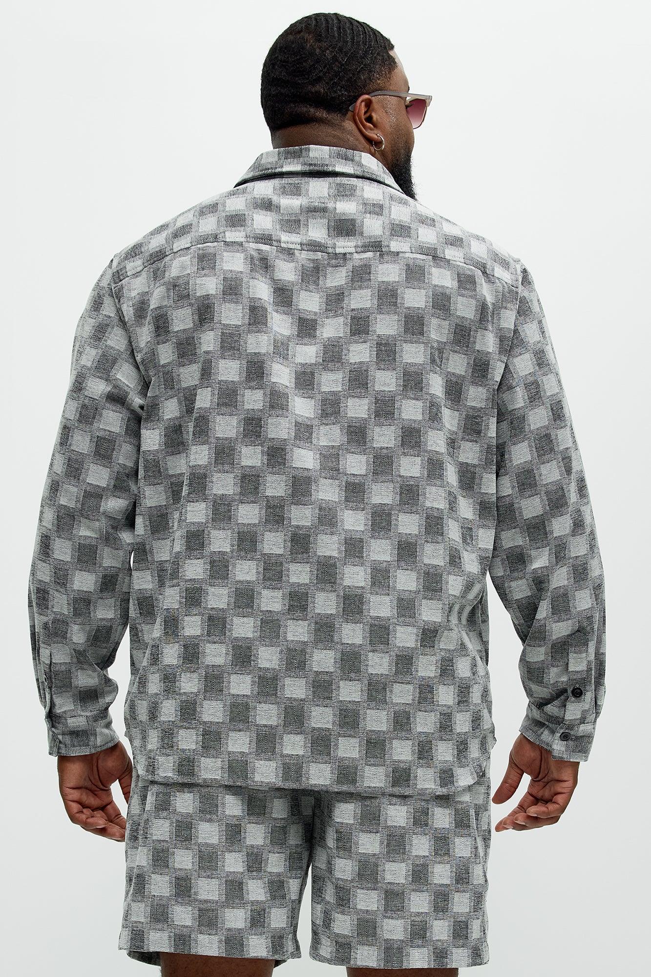 Jacquard Checker Relaxed Shirt - Grey/combo Product Image