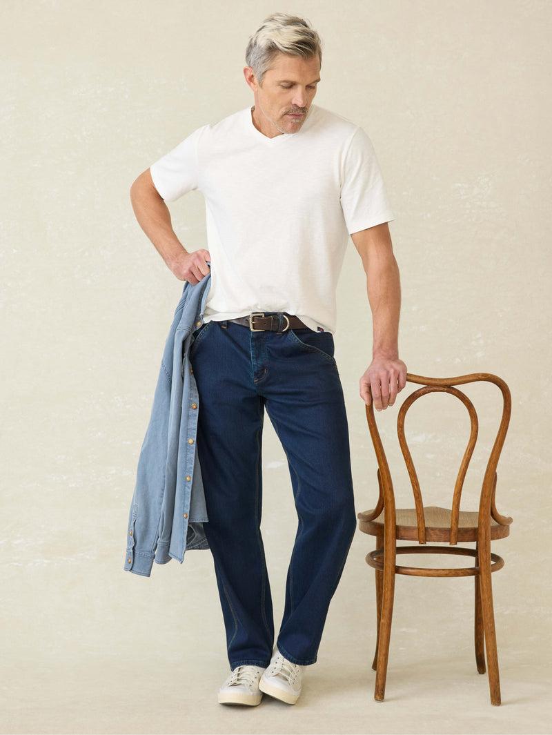 Short-Sleeve Sunwashed Regenerative Cotton V-Neck Tee - White Product Image