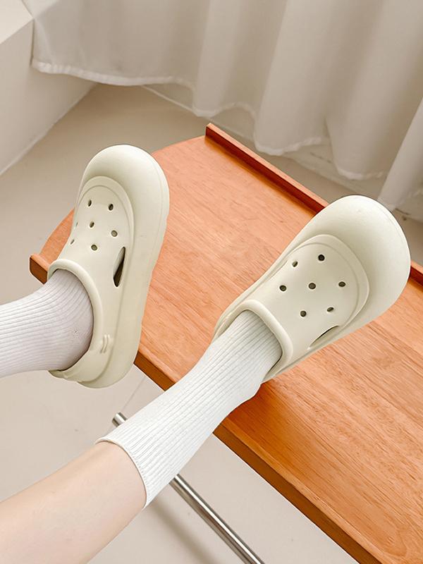 Hollow Round Cut Solid Color Crocs Platform Shoes Sandals Product Image