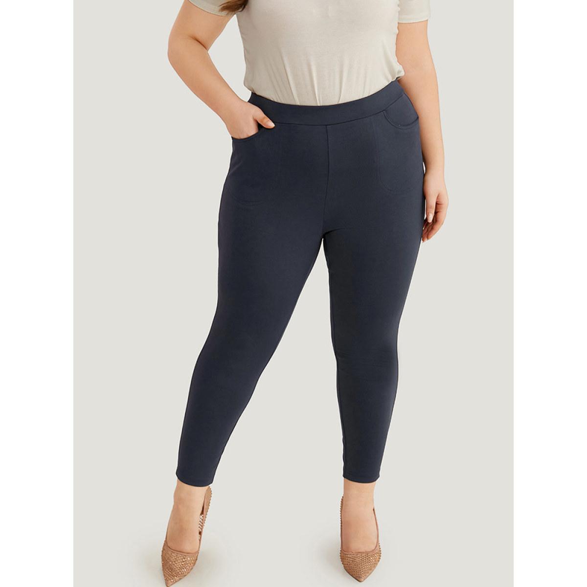 Plus Size Plain High Rise Skinny Pocket Pants Women Midnight Casual Skinny High Rise Dailywear Pants BloomChic 30/6X Product Image