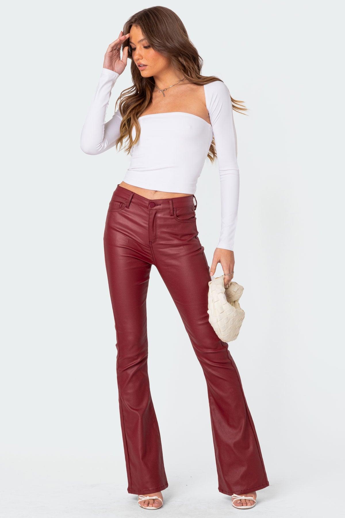 Luna Faux Leather Mid Rise Flared Jeans Product Image